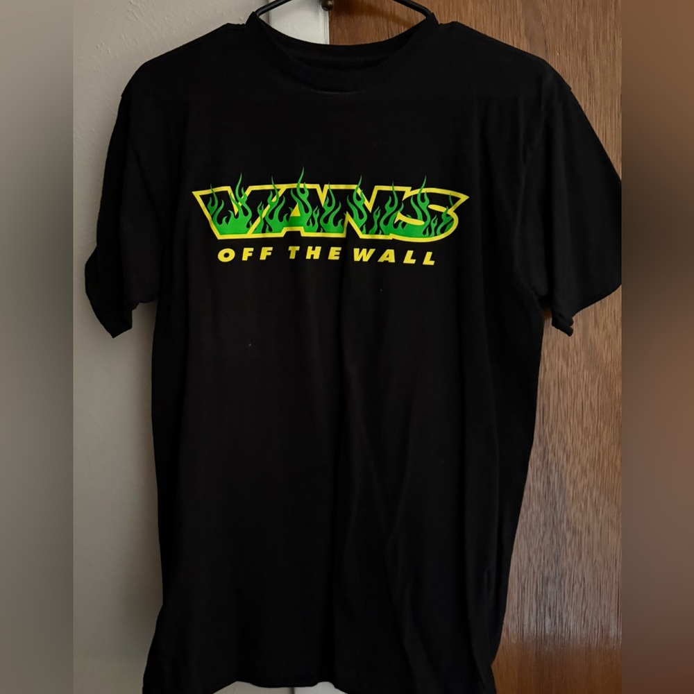 Vans Black Tee with Green and Yellow Flame Logo